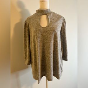 Alison Andrews Top Size 1X Soft Grey Embellished Keyhole Mock Neck